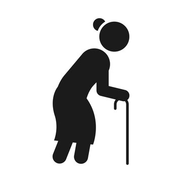 recommend clip art: pictogram old woman walking with a cane, silhouette style