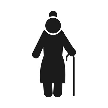 recommend clip art: pictogram old woman with a cane, silhouette style
