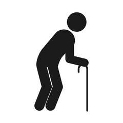 pictogram old man with a cane, silhouette style