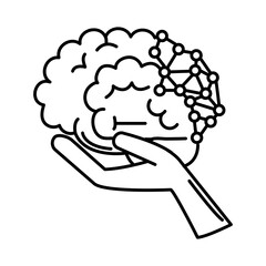 alzheimer disease, hand with brain decrease in mental human ability line style icon