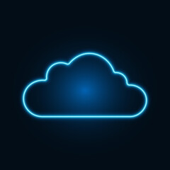 Blue neon cloud on dark background, vector illustration.