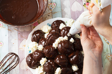 top view of home made profiterole preparation