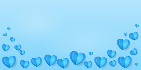 Paper hearts on blue background. Vector design for Happy Father's, Mother's, Valentine's Day, birthday greeting card design.