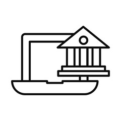 online education concept, laptop computer with school building icon, line style