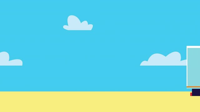 delivery service truck and parachute animation