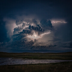 Naklejka na ściany i meble Lightning storm over the Nebraska Sandhills