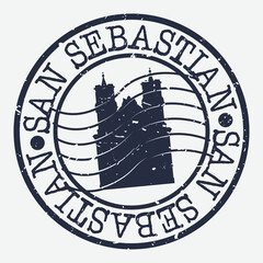 Fototapeta premium San Sebastian Spain Stamp Postal. Silhouette Seal. Passport Round Design. Vector Icon. Design Retro Travel. National Symbol.