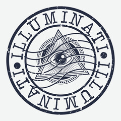 Fototapeta na wymiar Illuminati Symbol Stamp. Old Vintage Style. Conspiracy Eye Postal Vector.