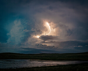 Obraz na płótnie Canvas Lightning storm over the Nebraska Sandhills