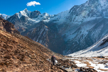 Trekking in Nepal Himalayas . Annapurna base camp - obrazy, fototapety, plakaty