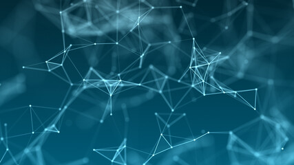 Blue background with connecting triangulars, dots and lines. Futuristic polygonal background. 3d rendering.