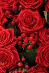 Red bridal roses with drops