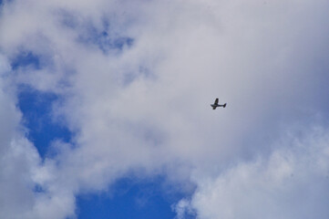 propeller plane flying around the neighbourhood practicing in the morning. 