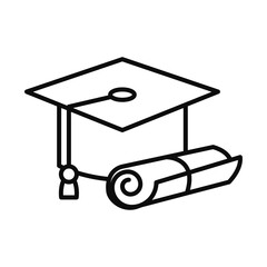 graduation cap and diploma icon, line style