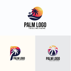 set of palm tree logo icon vector for holidays and travel company