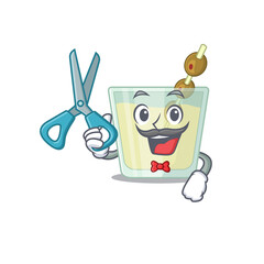 Martini cocktail cartoon character design as talented barber