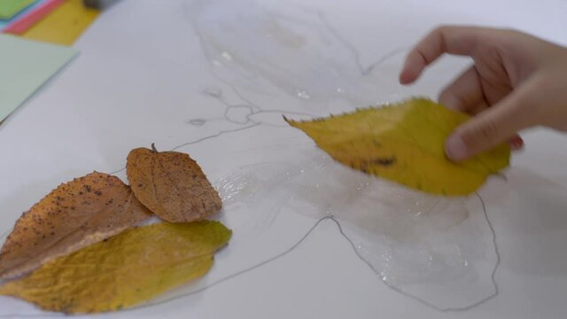 child activity making craft creativity from a dry leaves