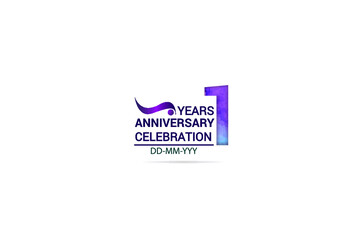 1 years anniversary celebration logotype. anniversary logo with watercolor purple and blue  isolated on white background, vector design for celebration, invitation card, and greeting card-vector