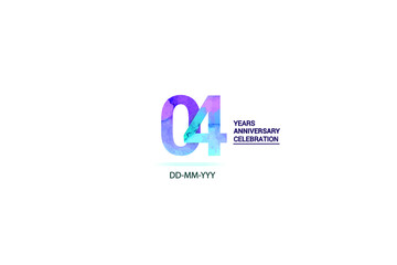 4 years anniversary celebration logotype. anniversary logo with watercolor purple and blue  isolated on white background, vector design for celebration, invitation card, and greeting card-vector