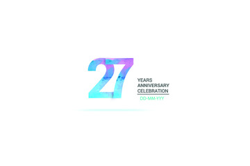 27 years anniversary celebration logotype. anniversary logo with watercolor purple and blue  isolated on white background, vector design for celebration, invitation card, and greeting card-vector