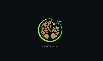 tree vector icon with a bird. logo design elements