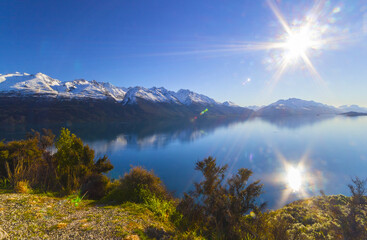 A famous view of Lake Wakatipu on the drive down to Glenorchy, Central Otago New Zealand