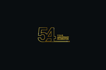 54 years anniversary celebration logotypes. anniversary logo with golden and Spark light white color isolated on black background, vector design for celebration, invitation, greeting-Vector