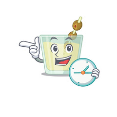 mascot design style of martini cocktail standing with holding a clock