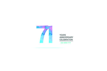 71 years anniversary celebration logotype. anniversary logo with watercolor purple and blue  isolated on white background, vector design for celebration, invitation card, and greeting card-vector
