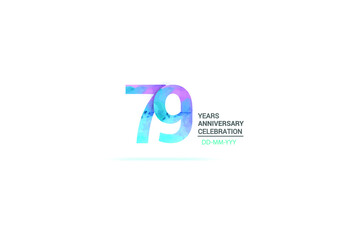 79 years anniversary celebration logotype. anniversary logo with watercolor purple and blue  isolated on white background, vector design for celebration, invitation card, and greeting card-vector