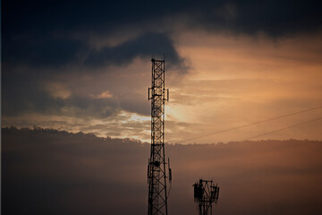 Fototapeta premium tower crane on sunset