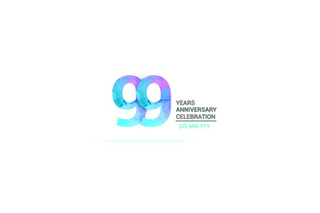 Obraz premium 99 years anniversary celebration logotype. anniversary logo with watercolor purple and blue isolated on white background, vector design for celebration, invitation card, and greeting card-vector