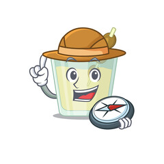 mascot design concept of martini cocktail explorer using a compass in the forest