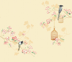 Flower, bird and plant design, the artistic expression of Oriental culture,New Chinese style