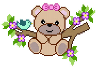 bear pixel art on white background.