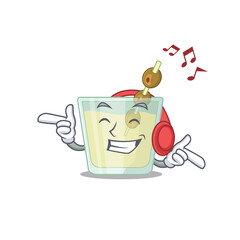 Martini cocktail Cartoon design concept listening music on headphone