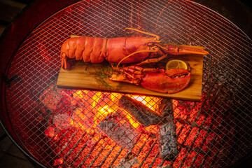 グランピングバーベキュー　Wood Plank barbecue of seafood 