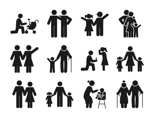 pictogram people and family icon set, silhouette style