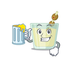 A cartoon concept of martini cocktail with a glass of beer