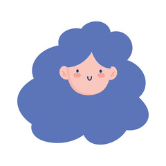 young woman face curly hair cartoon character female design