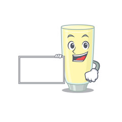 Cartoon character design of screaming orgasm cocktail holding a board