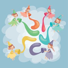 fairies pouring colors on cloud