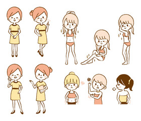 エステ　脱毛　ダイエット　女性　イラストセット