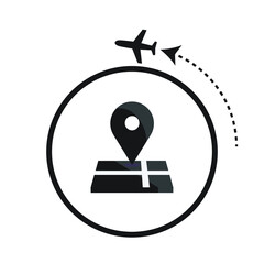 Map with airplane and location icon with global background. Travel concept. 