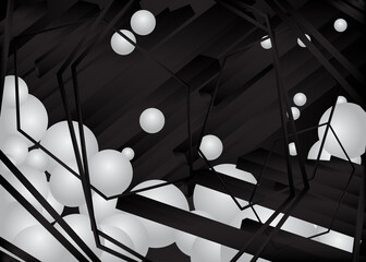 Black and white background. Vector luxury dark and light gradient geometric elements, lines and shapes.