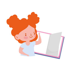 little student girl reading book cartoon character isolated icon