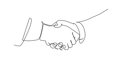 Abwaschbare Fototapete Eine Linie zwei Geschäftsleute, die Hände rütteln. Kontinuierlicher einzeiliger Illustrationsvektor