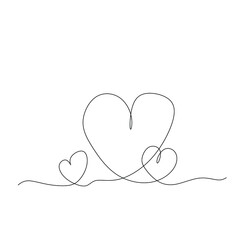 Continuous one line vector illustration of hearts