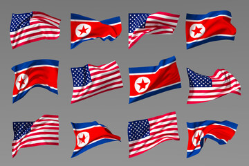 アメリカと北朝鮮の国旗
