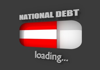National debt progress bar read high level result. National flag of Austria. 3D rendering